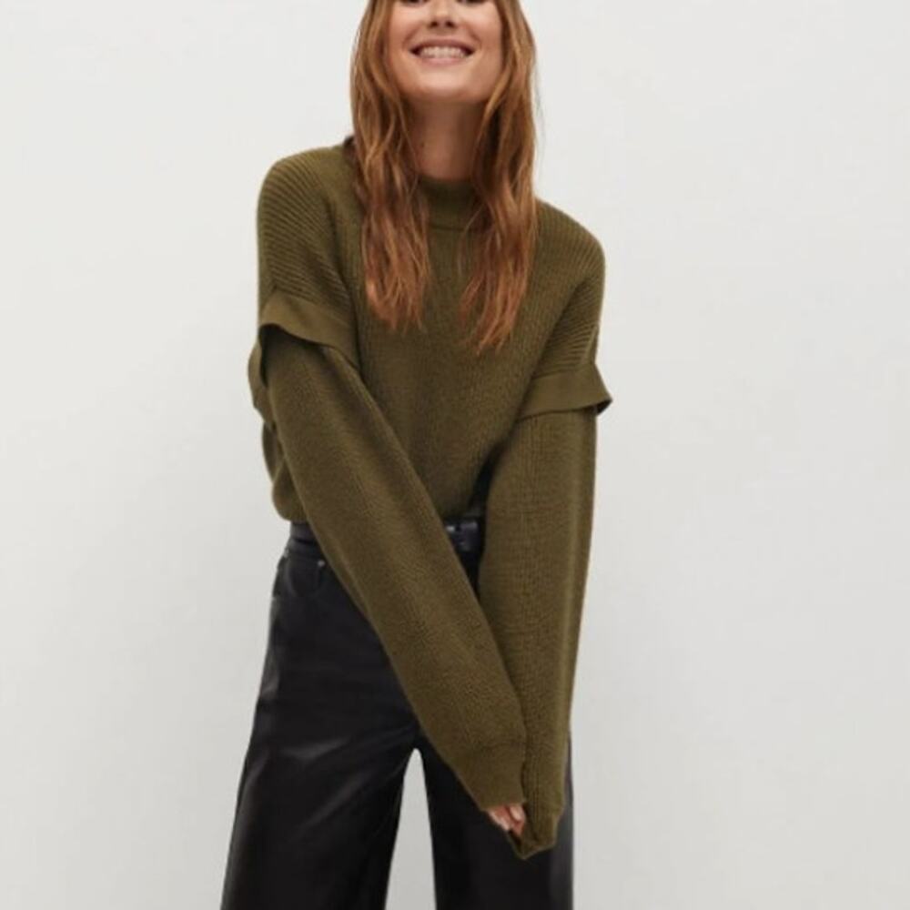 Mango Khaki Women's Crew Neck Sweater
